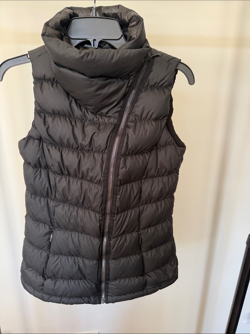 Athleta Black Quilted Puffer Vest with High Collar